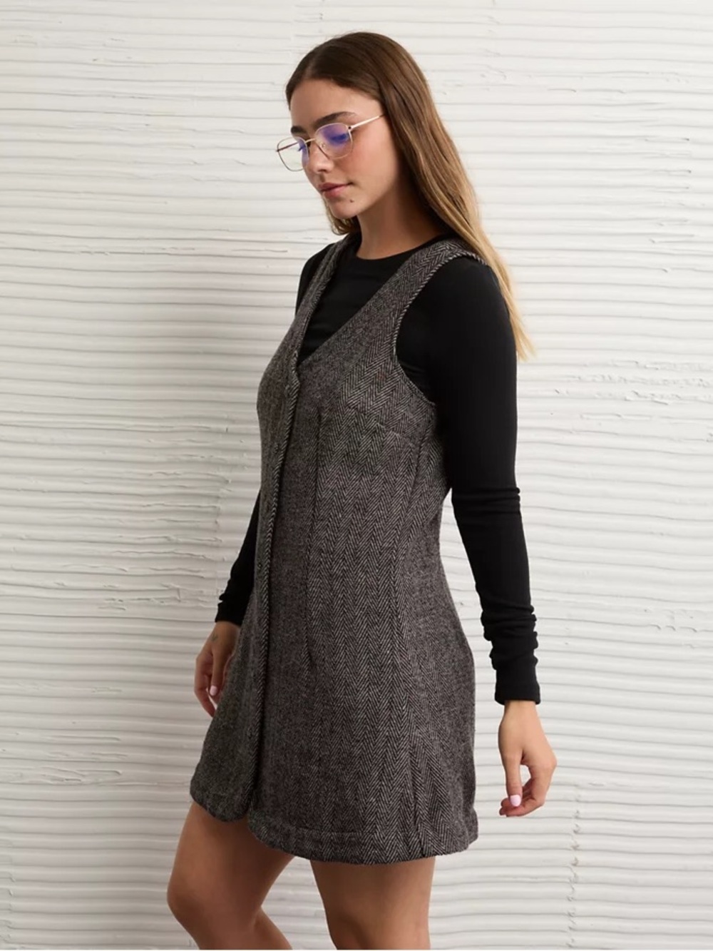 American Eagle Button Front Tweed Pinafore Mini Dress xxl - Picture 5 of 6
